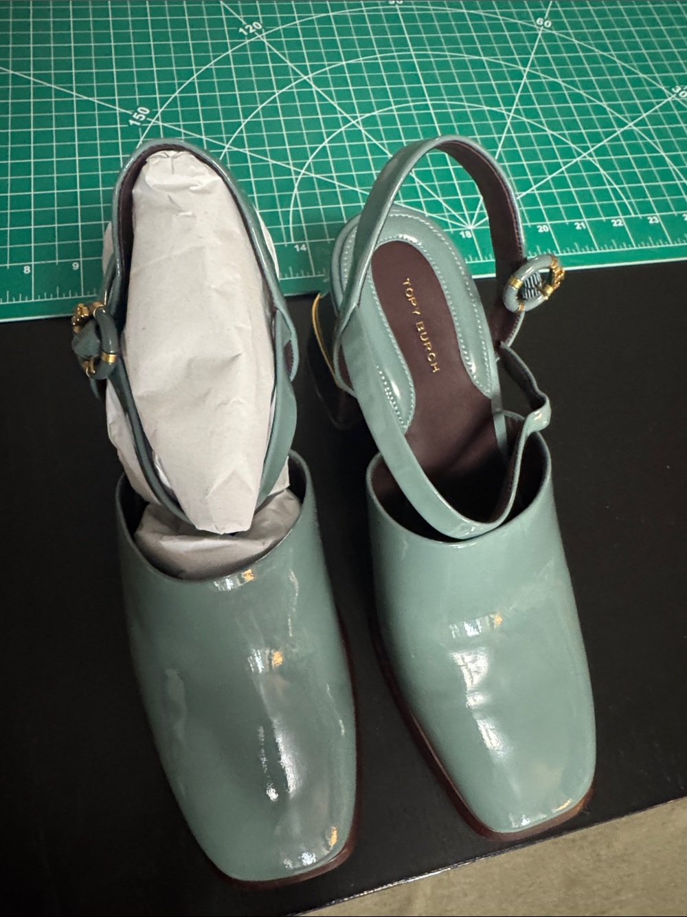 Tory Burch Mint Green Patent Slingback Mules